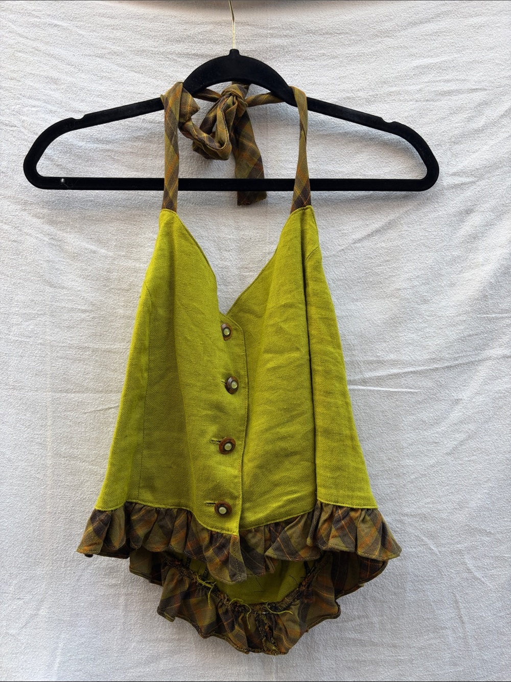 Lime Green Halter Ruffled Button Front Top